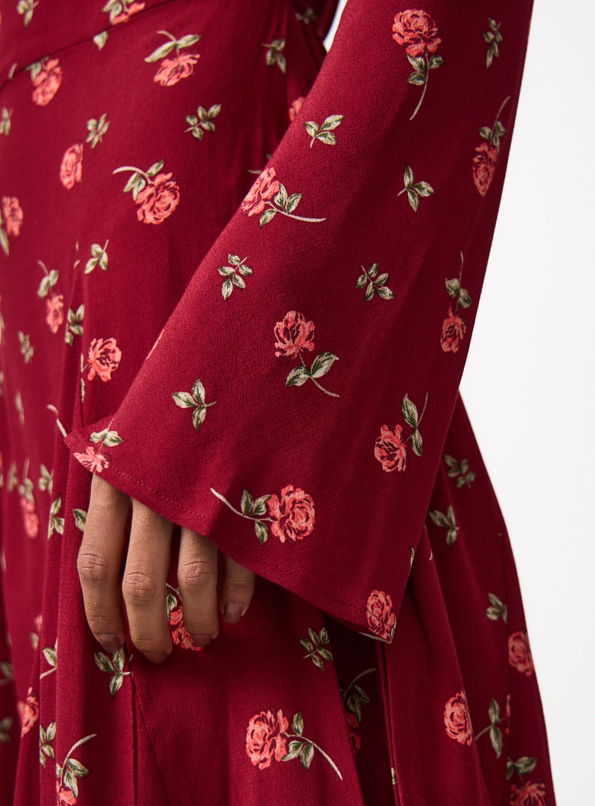 Burgundy Floral Print Waisted Mini Dress 6 - Image 3 thumbnail